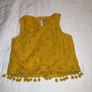 Mustard yellow Pom Pom crop top